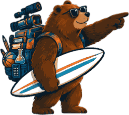 Scoop the bear filming with his camera